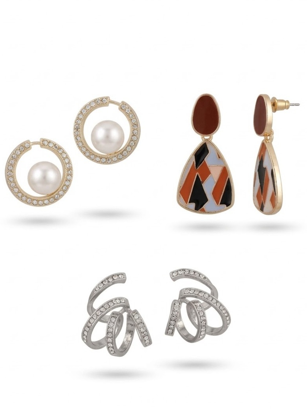 Elegant Earring Set with Pearl and Geometric Designs